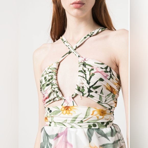 PatBo Jasmine Cutout Mini Dress Sexy Honeymoon Floral Ruffle Criss Cross Large - Picture 2 of 16